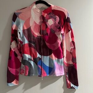 Alberto Makali Cardigan Women Medium Multi-Color Excellent Beaded Abstract Zip